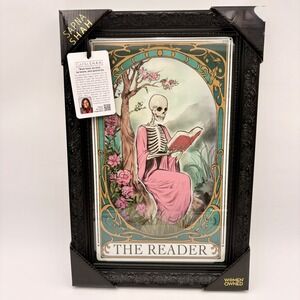 Sapna Shah The‎ Reader Skeleton Tarot Card Framed Wall Art Dark Academia 12x16